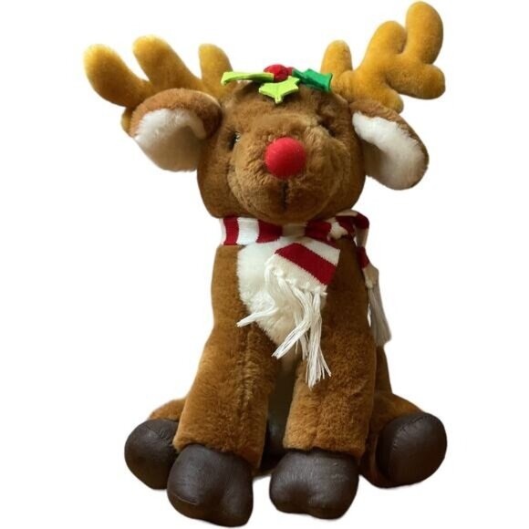 1986 Dakin Red Nose Reindeer Christmas Plush Stuffed Animal Toy Vintage - Picture 1 of 9